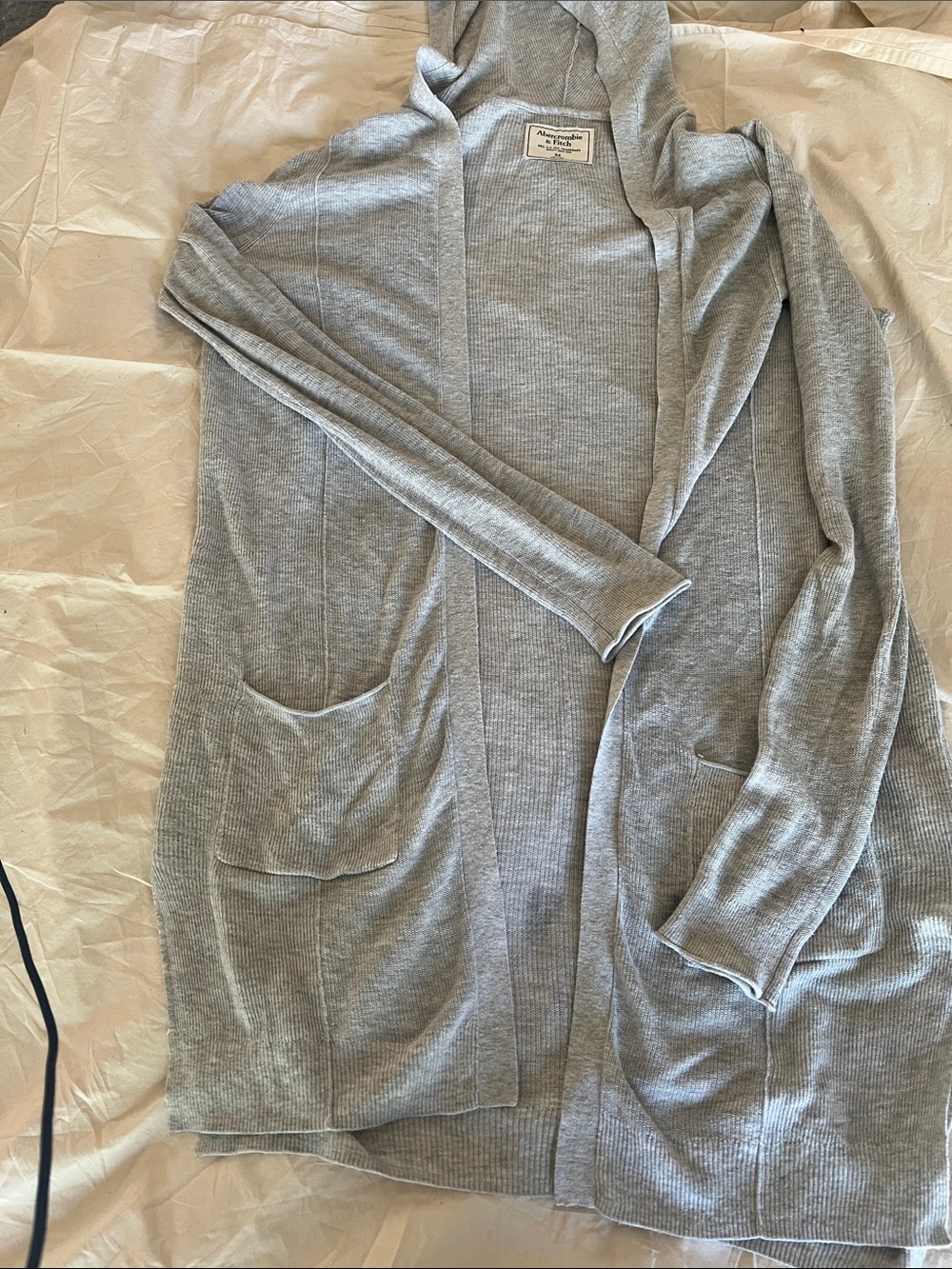 Abercrombie & Fitch Light Gray Open-Front Hooded Cardigan